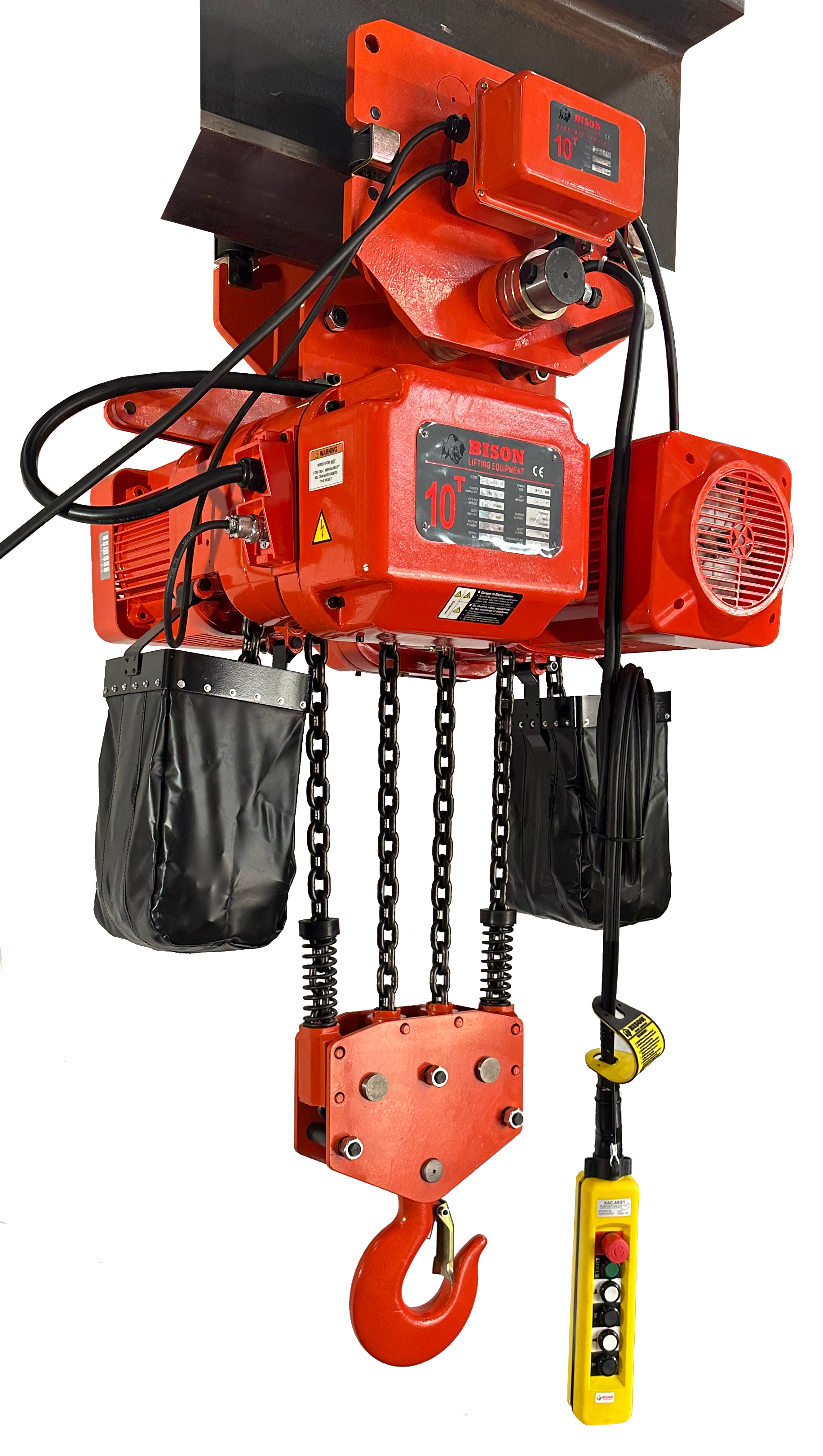 Bison 10Ton Three Phase Dual Speed Electric Chain Hoist with Trolley 230v/460v