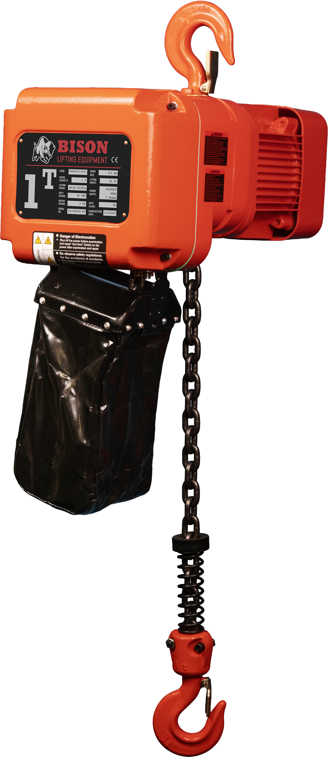 Bison 1Ton Three Phase Dual Speed Electric Chain Hoist 230v/460v