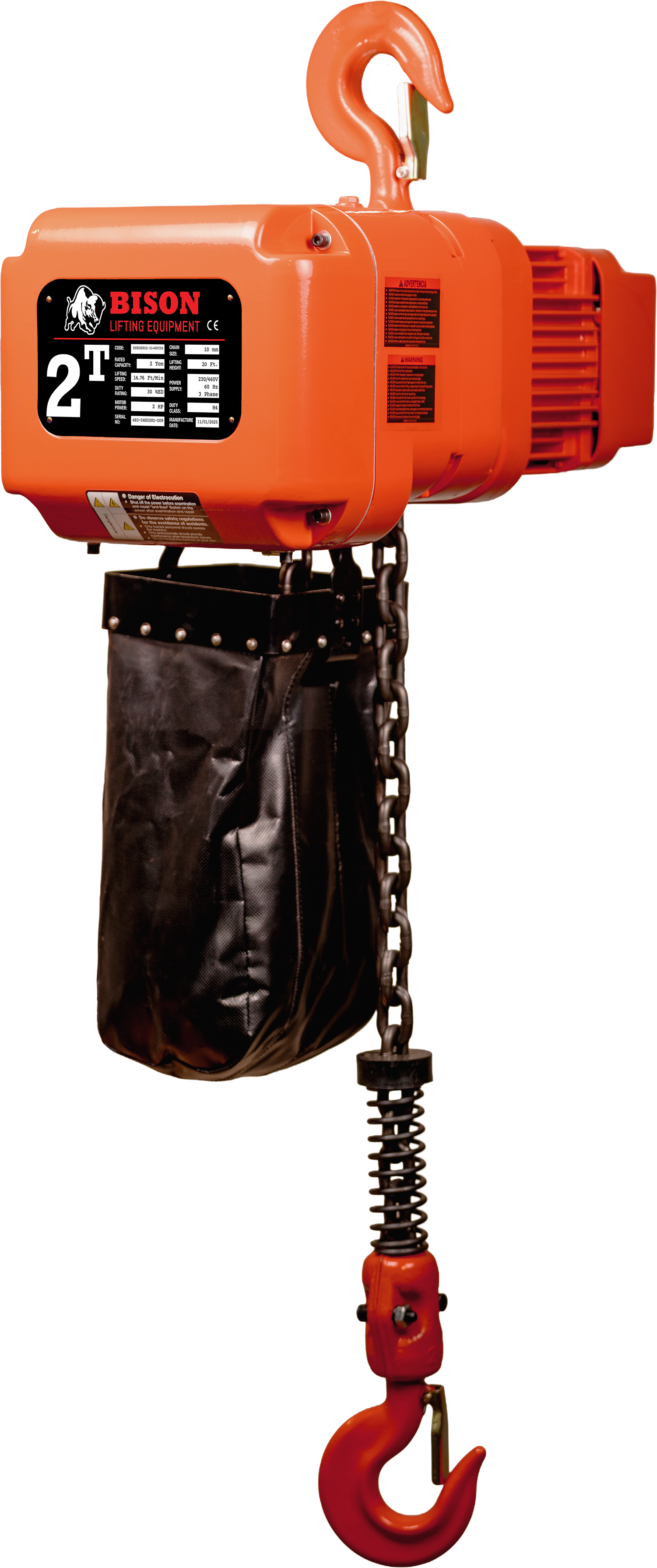 Bison 2Ton Three Phase Dual Speed Electric Chain Hoist 230v/460v