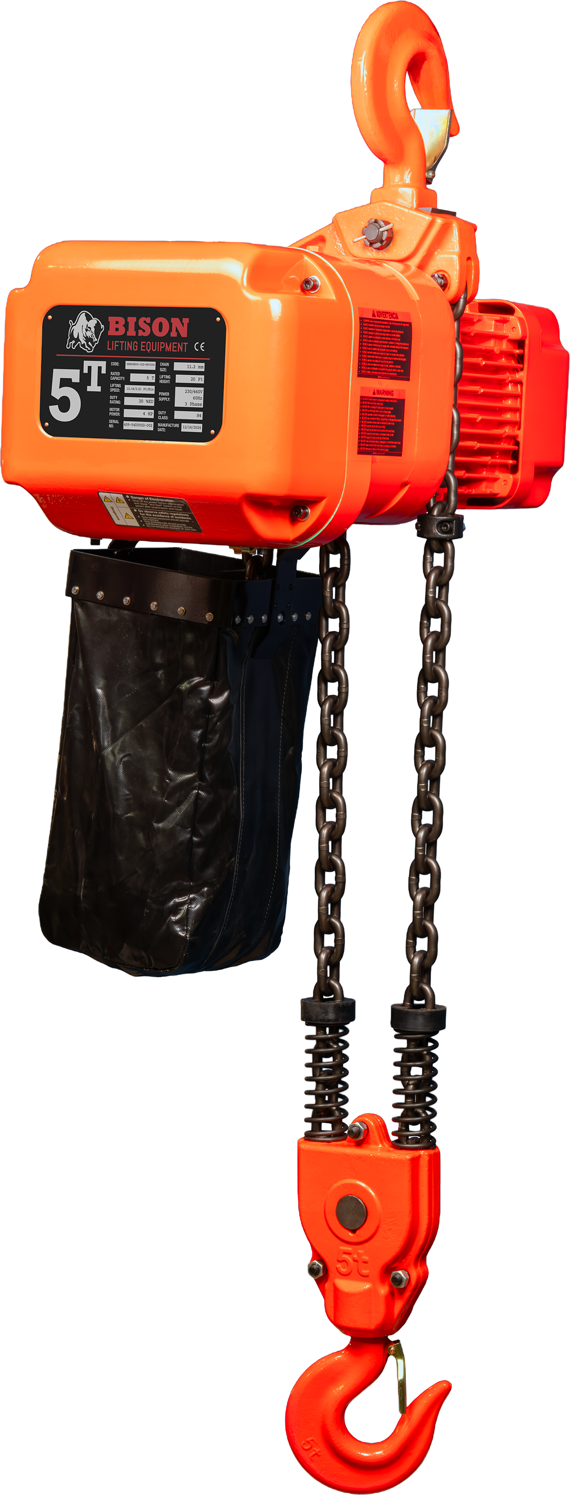 Bison 5Ton Three Phase Dual Speed Electric Chain Hoist 230v/460v