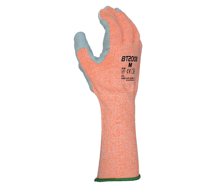 TASK GLOVES - Blade Task - Gloves, Aramid sewn with Split Cowhide on palm and fingers, long knit wrist, ANSI A4 - Quantity 12 Pair