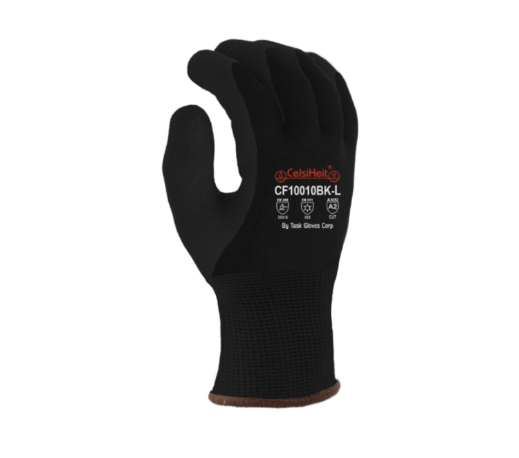 TASK GLOVES - Black Gloves, Heavy Thermal, Double layered Acrylic insulation, Black Latex palm coated, PVC Waterproof Barrier, ANSI A2 - Quantity 12 Pair