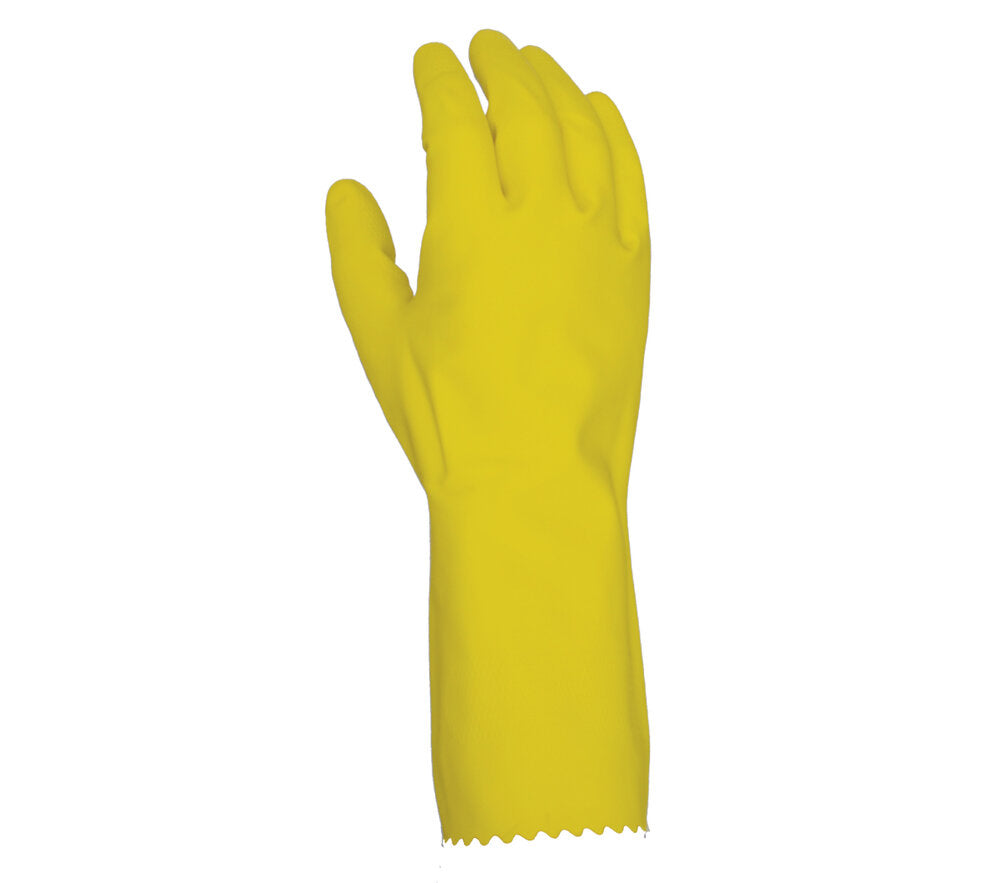 TASK GLOVES - 18 mil Yellow Latex Gloves, 12" length, Flock Lined, Diamond shaped grip - Quantity 12 Pair