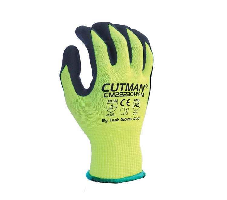 TASK GLOVES - CUTMAN® -13 Gauge Hi-Viz Gloves, HDPE, Micro-Foam Nitrile Coated, ANSI A2 - Quantity 12 Pair