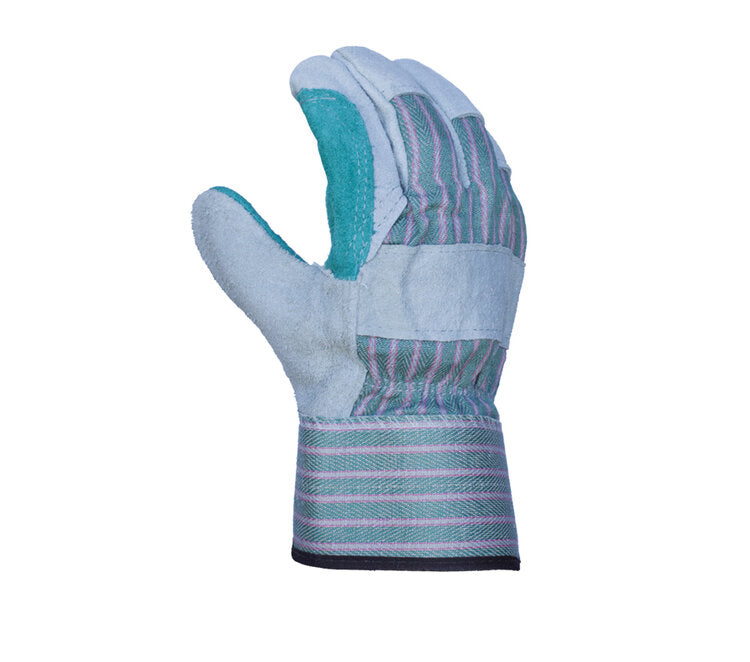 TASK GLOVES - Double Leather Palm Gloves, Reinforced Leather Palm, Gunn Pattern, Wing Thumb, 2 1/2" Rubberized Safety Cuff - Quantity 12 Pair