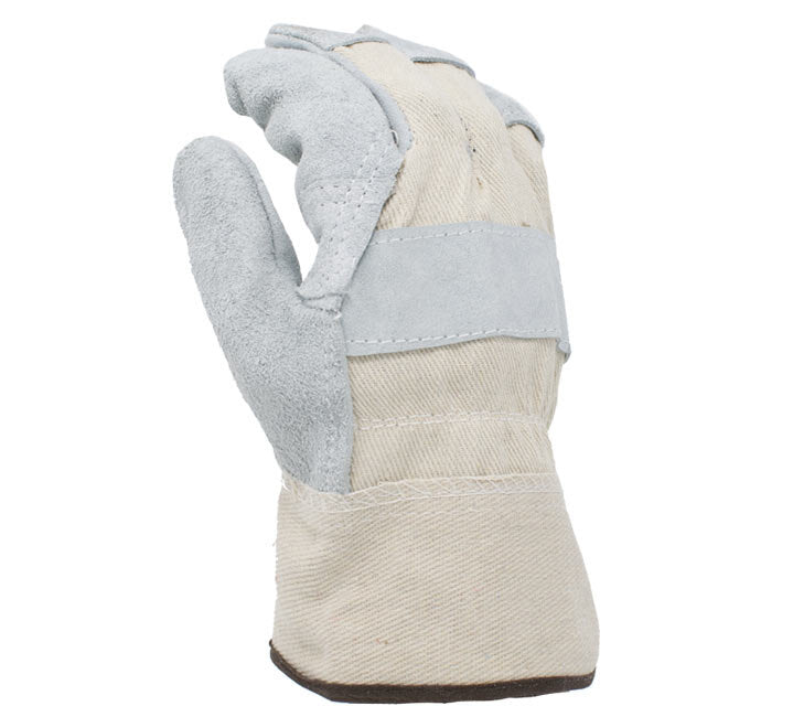 TASK GLOVES - Cowhide Gloves, Leather Palm, Patch Palm, Wing Thumb, White Canvas back, 2 1/2" Canvas cuff - Quantity 12 Pair