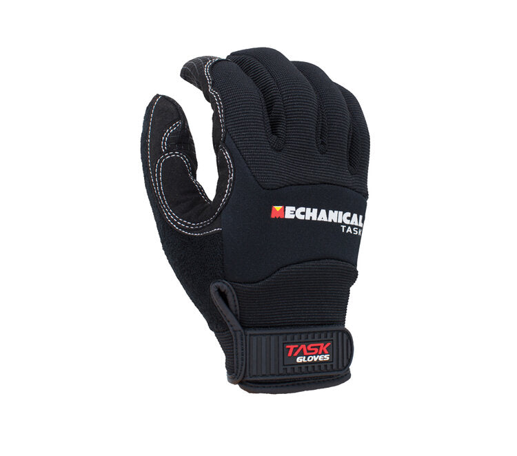 TASK GLOVES - Black Synthetic Leather Gloves, Anti-Vibration Palm - Quantity 12 Pair