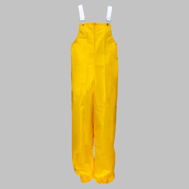 Yellow Rain Bib Trouser, Polyurethane/Nylon, Elastic suspenders with adjustable buckles