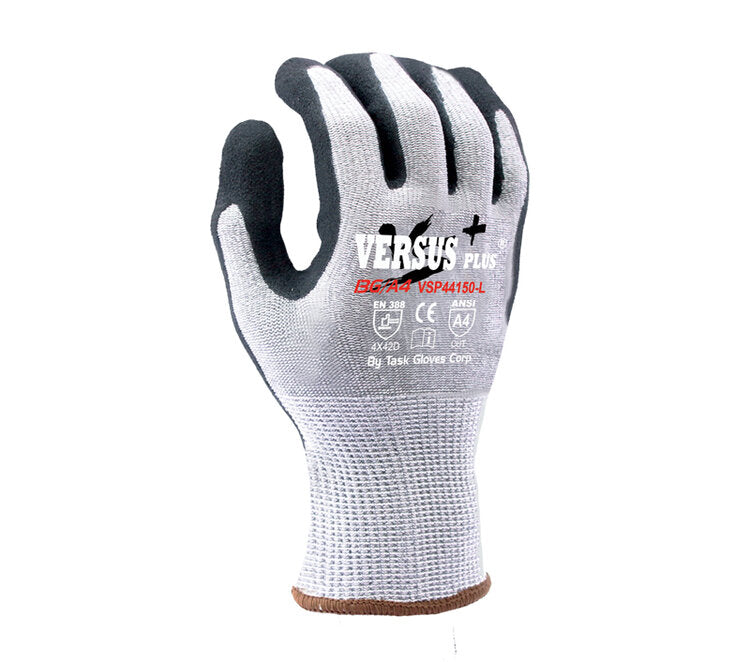 TASK GLOVES - Versus Plus® - 13 gauge Gray Gloves, Turnbull® yarn, Black RevoTek® Palm coated, ANSI A4 - Quantity 12 Pair