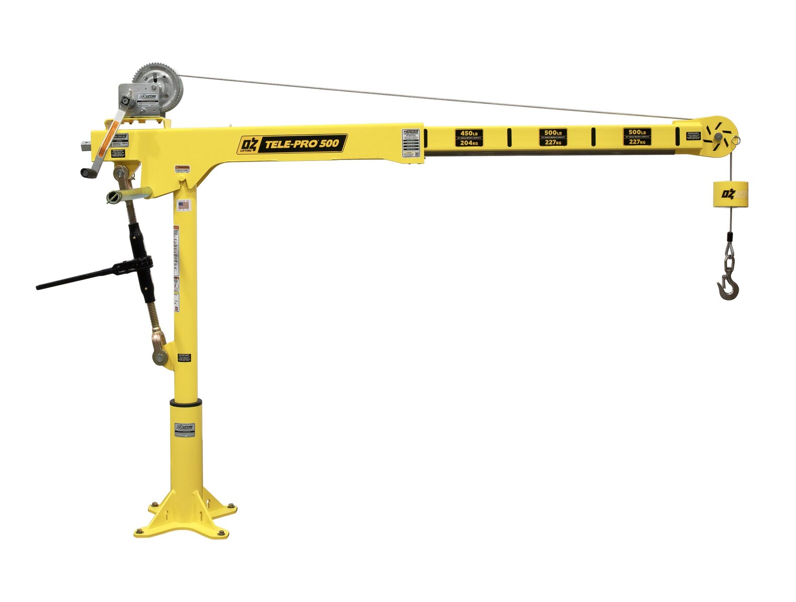 Oz Lifting Tele-Pro Telescoping Davit Crane with Carbon Steel Brake Winch